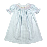 LEX-240 Lexie Blue Gingham Pima Hand Smocked Bishop Dress