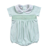 AQP-630 AQUA PLAID PIMA HAND SMOCKED BUBBLE