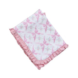 BOW-216 PINK BOWS  PIMA  RUFFLES RECEIVING BLANKET