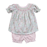 MYA FLORAL  HAND SMOCKED PIMA BISHOP BLOOMERS SET