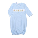 BTT-119 BLUE TRACTORS HAND SMOCKED PIMA GOWN