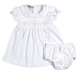 HCG-040 WHITE HOLY CROSS HAND SMK PIMA DRESS NO DIAPER COVER