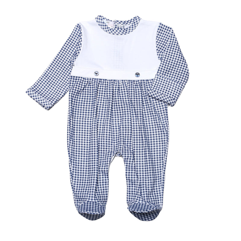 TOM-514 TOM NAVY BLUE GINGHAM PIMA  FOOTIE TWO BUTTON