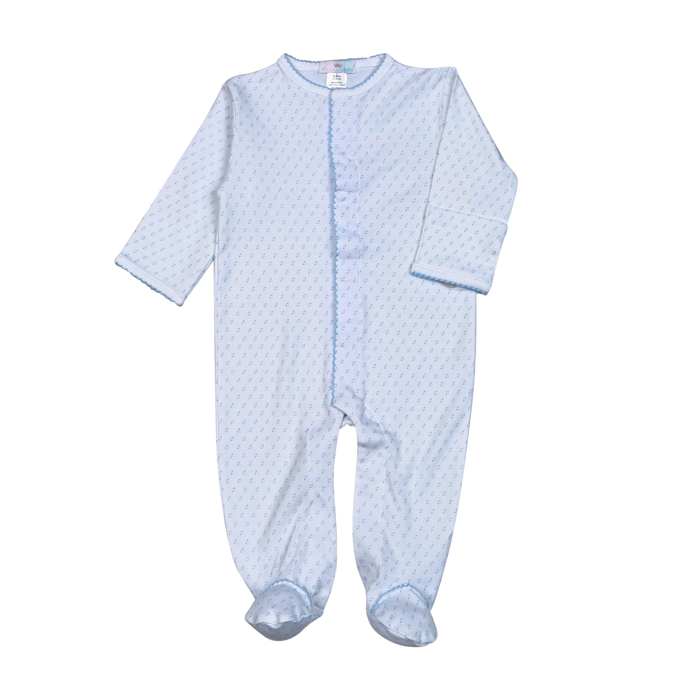 BDF-614 BLUE DOTS PIMA FOOTIE BLUE TRIM