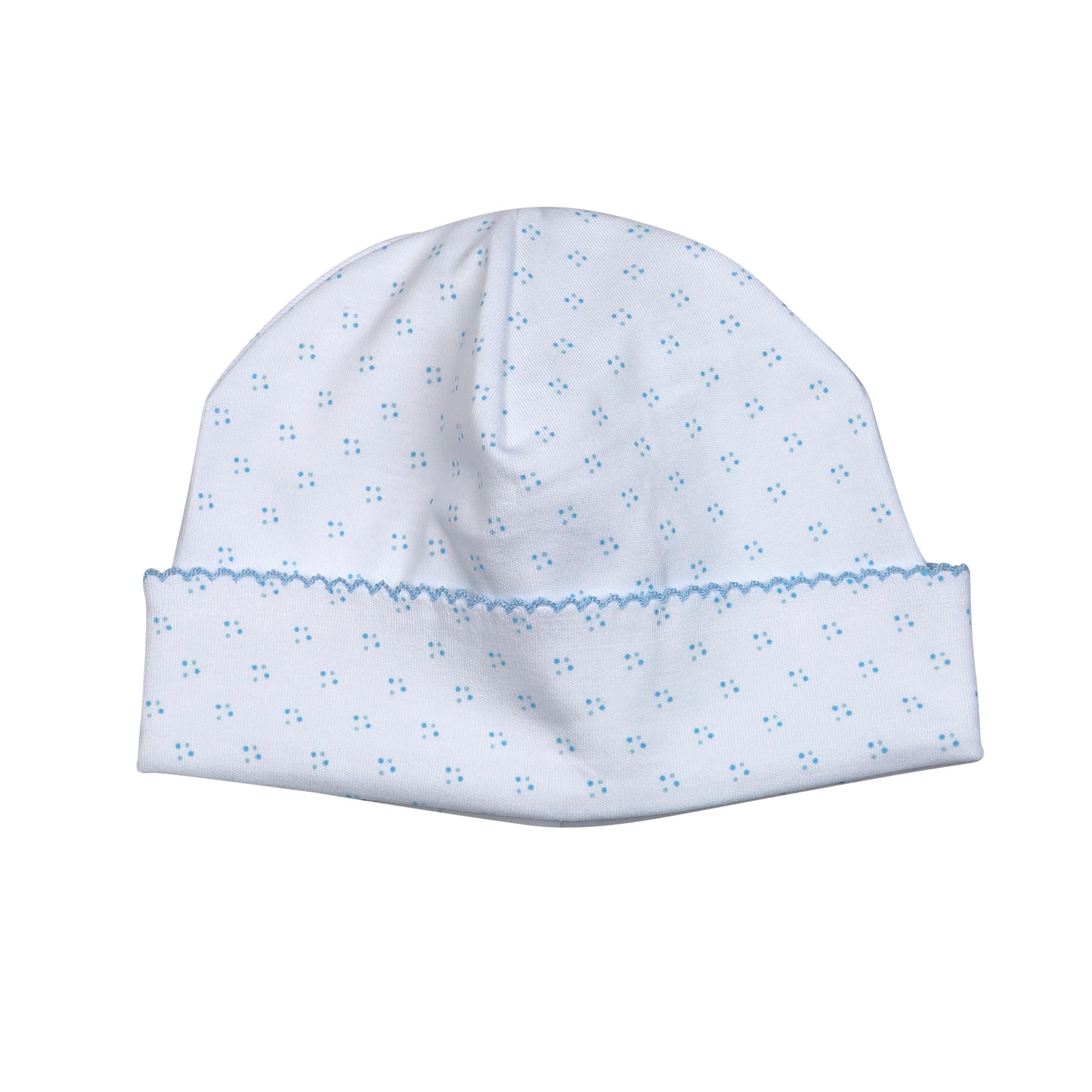 BDH-615 BLUE DOTS PIMA BEANIE  BLUE TRIM