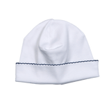 WHN-915 WHITE PIMA BEANIE NAVY BLUE TRIM