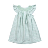 AQP-640 AQUA PLAID PIMA HAND SMK BISHOP DRESS