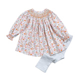 PSN-520 Pumpkin Season Hand Smocked Pima pants set