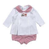 XTN-132 Christmas Train   Hand Embroidered Pima  Bloomers set