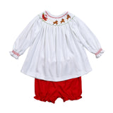 XMS-432 Santa's Sleigh Hand Smocked Pima bloomers set