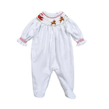 Santa's Sleigh Hand Smocked Pima Hand Smocked Bishop Footie