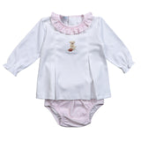 BSB-232 Pink Baseball   Hand Embroidered Pima  Bloomers set