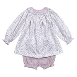 LYN-532 Lyn Purple Floral Hand Smocked Pima bloomers set
