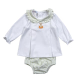 PUW-232 Pumpkins and Paws Hand Embroidered Pima  Bloomers set
