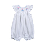 White Sailboats Hand Smocked Pima Bishop Bubble