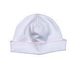 WPP-015 White  Beanie Pink Picot Trim.