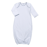 WNP-019 White  Gown Navy Blue Picot Trim.
