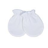 WBP-021 White  Mittens Blue Picot Trim.