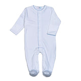 WBP-012 White Snap Footie  Blue Picot Trim.