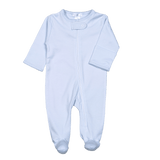 BBP-014 Blue Zipper Footie  Blue Picot Trim.