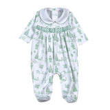 CHT-414 Green Christmas Toile Hand Smk Footie