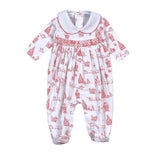 CHT-514 Red Christmas Toile Hand Smk Footie