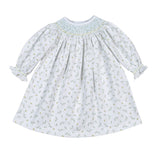 MIA-540 Mia Blue Floral Pima Hand Smk Bishop Dress