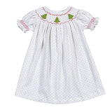 SMT-940 Christmas Trees Hand Smk Pima Bishop Dress