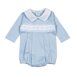 BSS-831 Tim Blue Stripes Hand Smocked Pima Long Sleevs Bubble