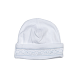 WBS-815 Tim white/Blue Hand Smocked Pima Beanie