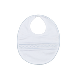 WBS-818 Tim white/Blue Hand Smocked Pima Bib