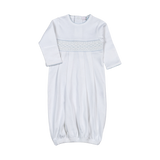 WBS-819 Tim white/Blue Hand Smocked Pima Gown