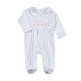 WPS-814 Sally white/pink Hand Smocked Pima Footie