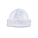 WPS-815 Sally white/pink Hand Smocked Pima Beanie
