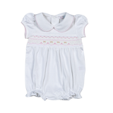 WPS-830 Sally white/pink Hand Smocked Pima Short Sleeves Bubble