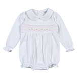 WPS-831 Sally white/pink Hand Smocked Pima Long Sleevs Bubble