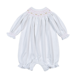 WPS-930 Sally white/pink Hand Smk Pima Bishop Short Sleeves Bubble