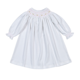 WPS-940 Sally white/pink Hand Smk Pima Bishop Dress