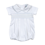 WBS-830 Tim white/Blue Hand Smocked Pima Short Sleeves Bubble