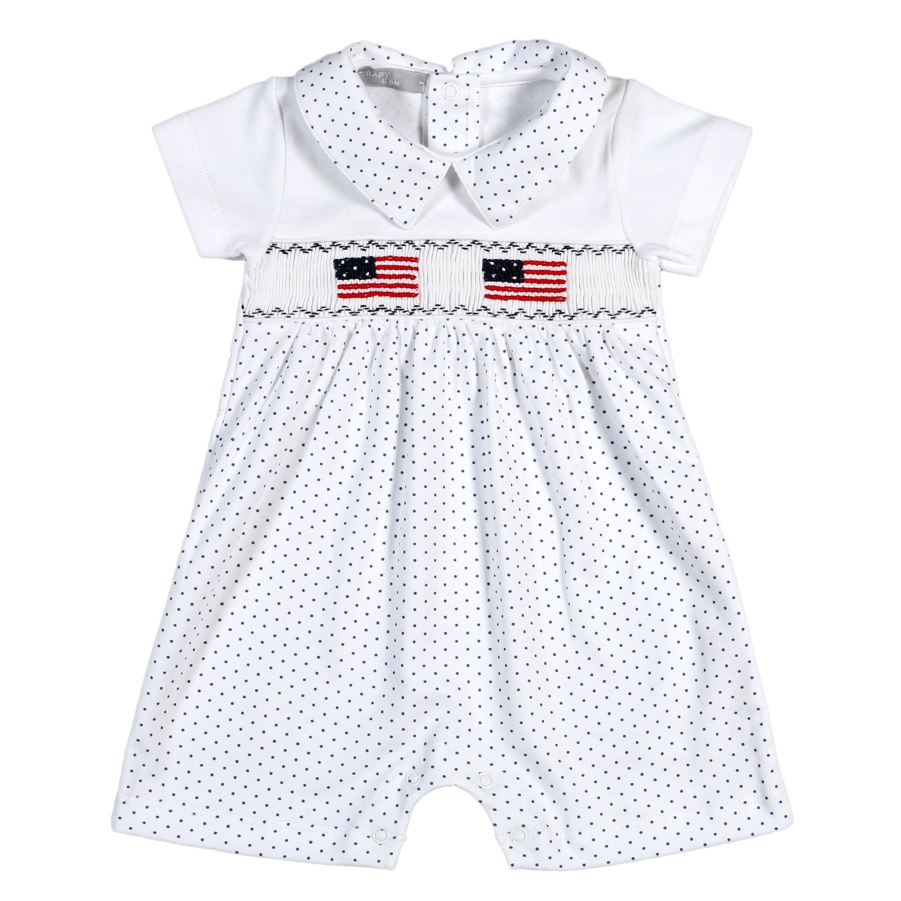 BUS-333 AMERICAN FLAGS HAND SMOCKED PIMA PLAYSUIT