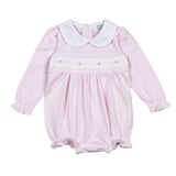 PKS-831 Sally Pink Stripes Hand Smocked Pima Long Sleevs Bubble