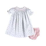 BEL-640 Bella Pink Floral Pima Hand Smk Bishop Dress