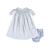 MIA-840 Mia Blue Floral Pima Hand Smk Bishop Dress