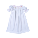 WPS-640 White and Pink Hand Smk Pima Bishop Dress