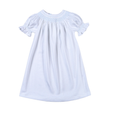 WBS-640 White and Blue Hand Smk Pima Bishop Dress