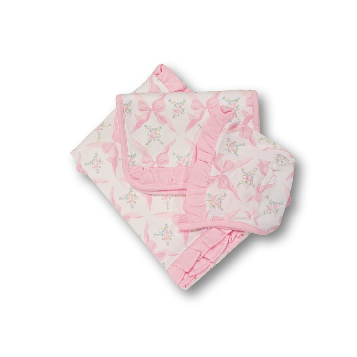 Bows Bundle Blanket, Burp, Bonnet