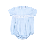 BGG-130 Blue gingham clsssic Pima Hand Smocked Bubble