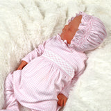 PGG-114 Pink gingham clsssic Pima Hand Smocked Footie