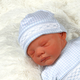 BGG-115 Blue gingham clsssic Pima Hand Smocked Beanie