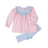 EMM-220 Emma Pink Pima scalop collar top set